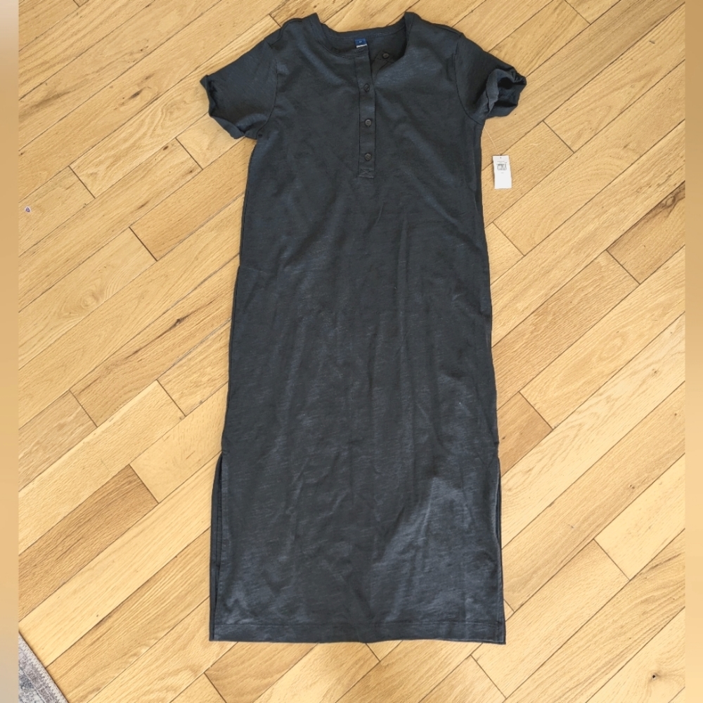 Short-Sleeve Henley T-Shirt Midi Shift Dress for Women